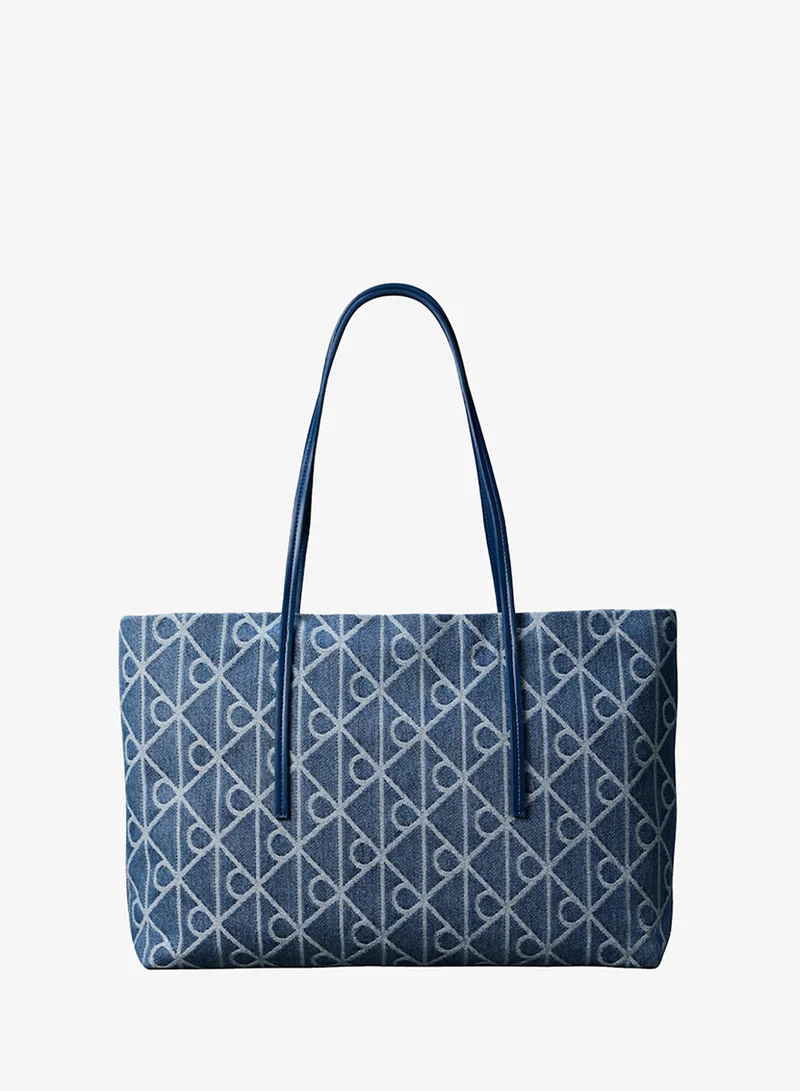 CALVIN KLEIN Large Denim Jacquard Tote Bag with Pouch